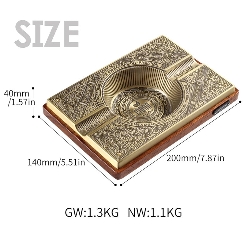 Retro Titanium Alloy Cigar Ashtray Home Wooden Metal Ash Tray Outdoor Luxury Hold 2 Cigars Cigarette Accessories Luxury Bronze