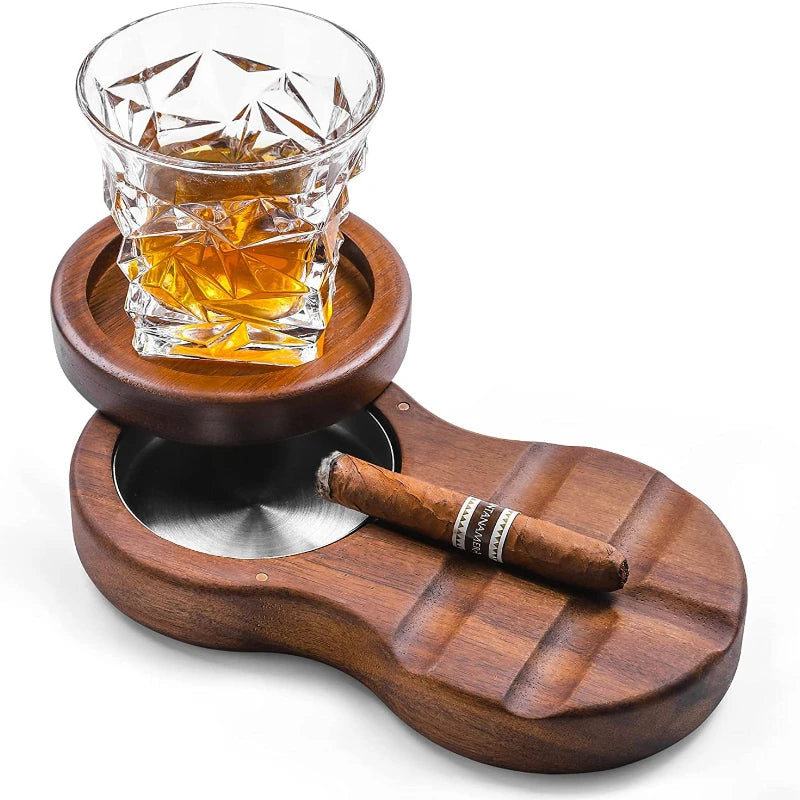 Wooden Cigar Ashtray with Lid Windproof Whiskey Ashtray Cigar Smoking Accessories Gift for Men