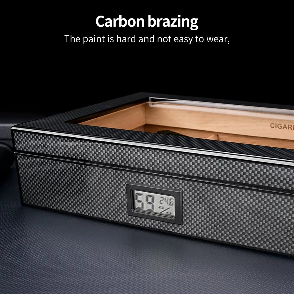 Spanish Cedar Wood Cigar Humidor with Hygrometer Humidifier High Transparent Skylight Cigar Humidor Portable Travel Cigar Case