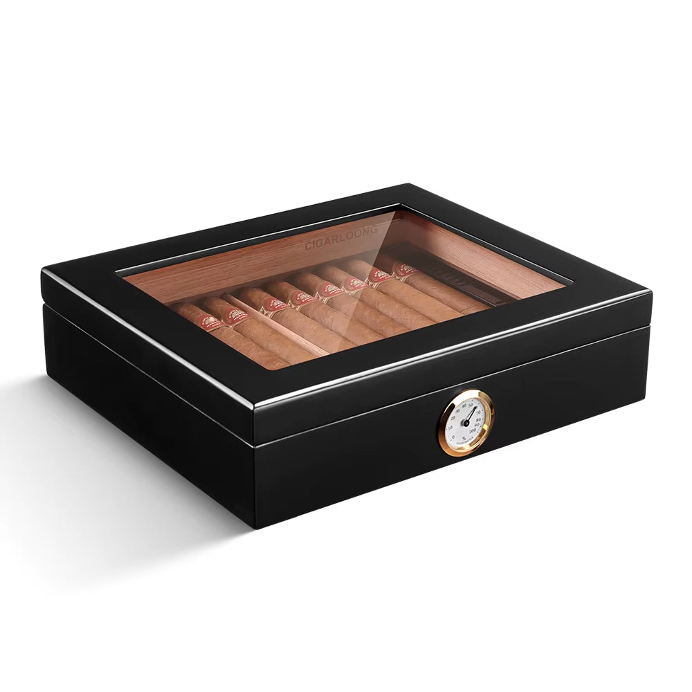 Spanish Cedar Wood Cigar Humidor with Hygrometer Humidifier High Transparent Skylight Cigar Humidor Portable Travel Cigar Case