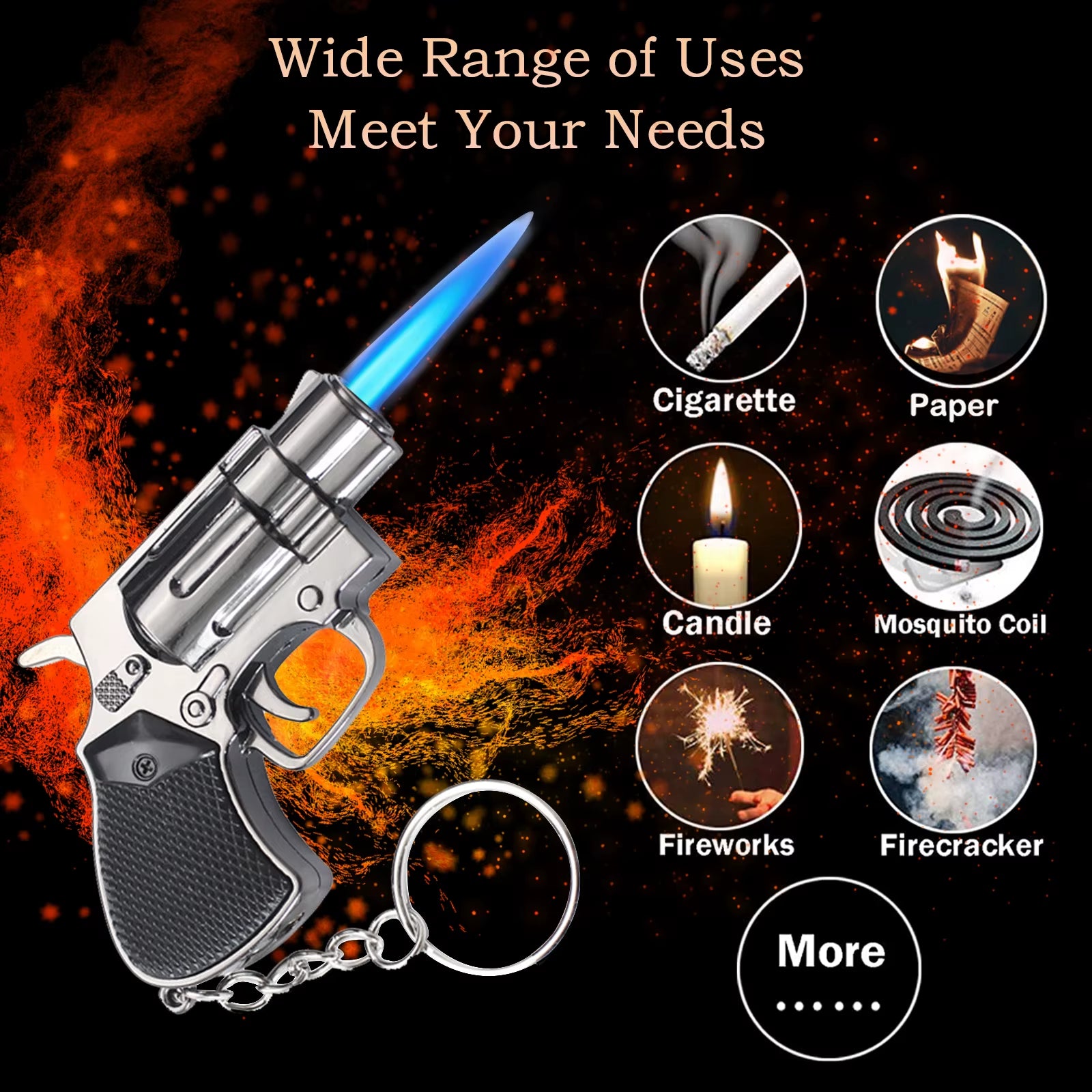 Cool Windproof Jet Flame Torch Lighter, Unique with Keychain Adjustable Flame Butane Lighters for Gifts (Gas Not Included)