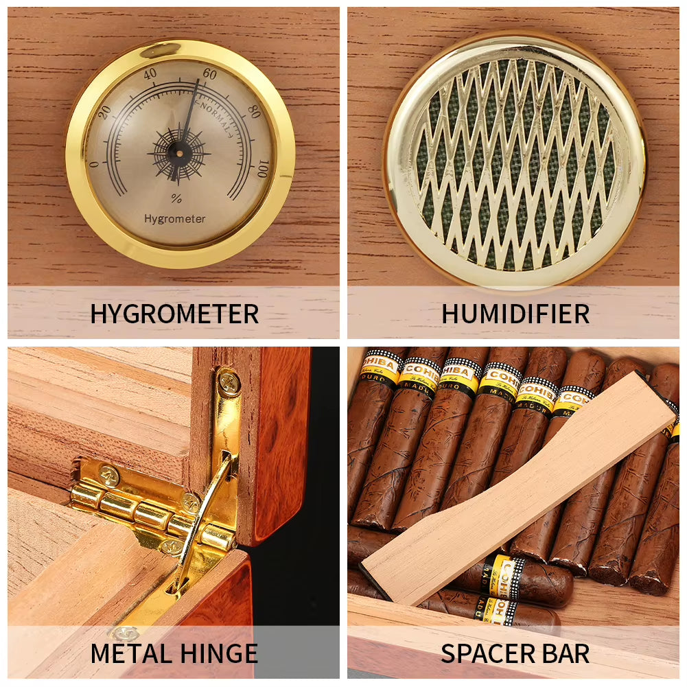 Charuto Cedar Wood Travel Humidor Puro Box Cigar Case W/ Hygrometer Humidifier Cigar Humidor Box for Cigars