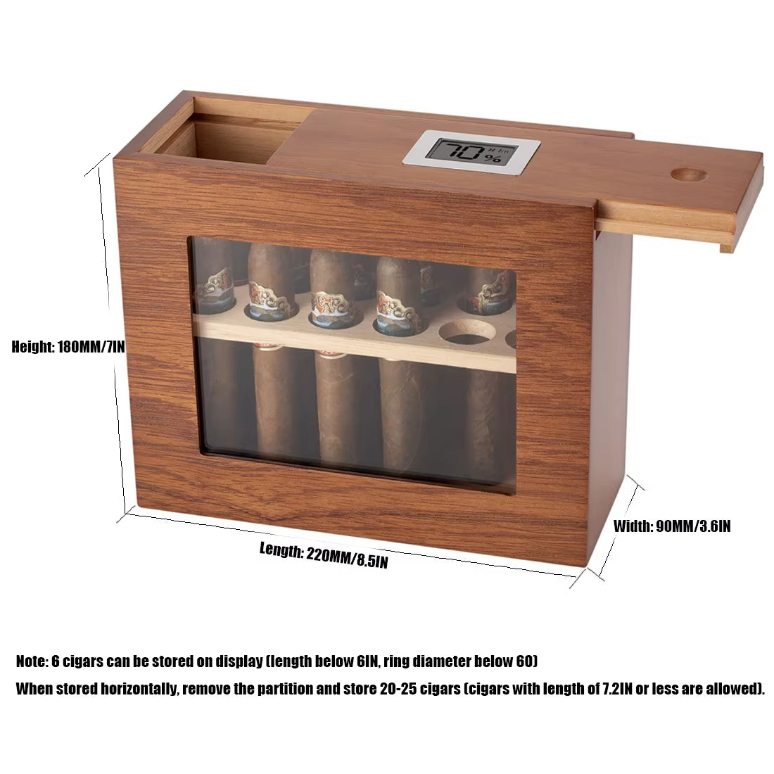 Cigar Humidor W/ Hygrometer Humidifier Portable Glass Window Box Cedar Wood Handcrafted Case Fit 12-25 Cigars Storage Cabinet