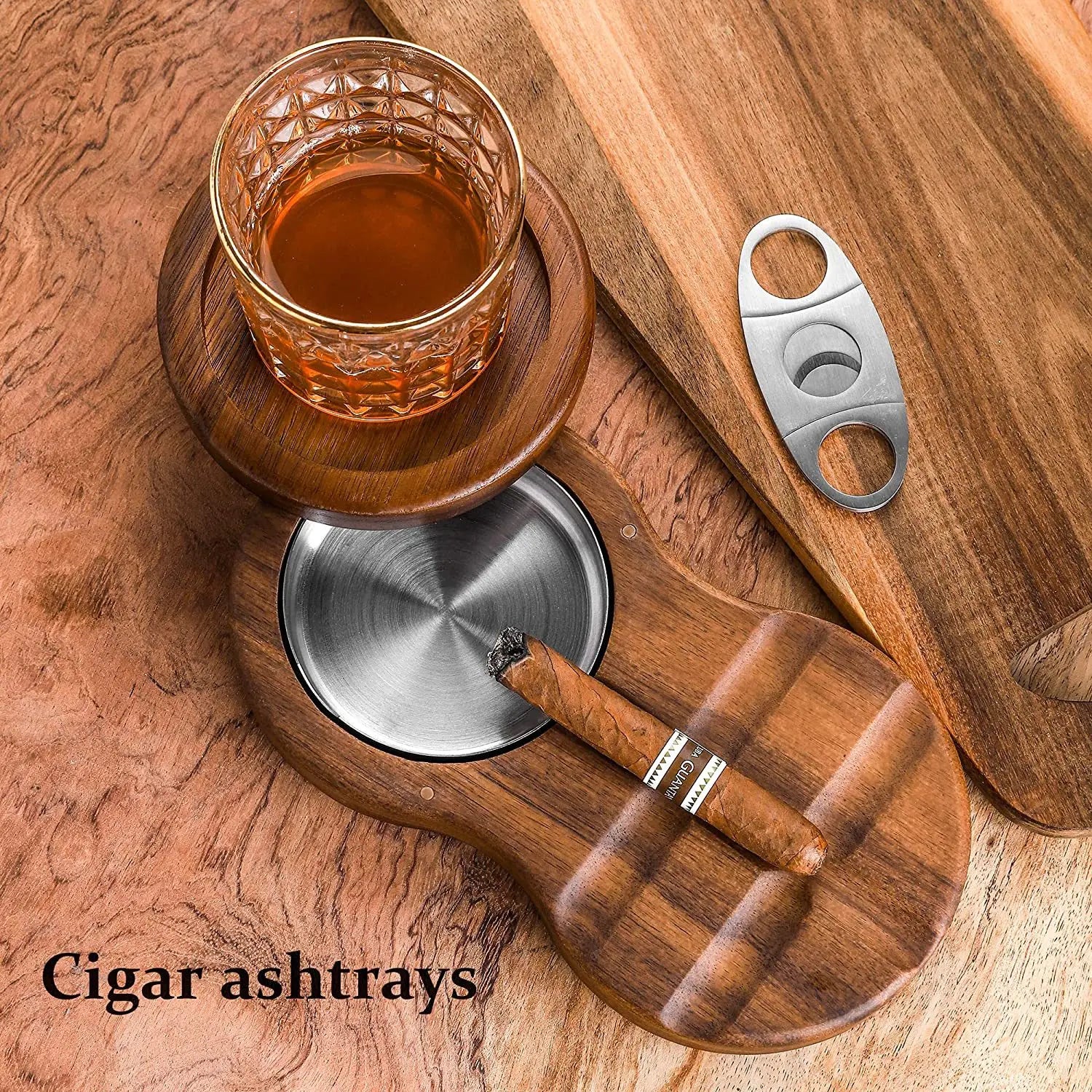 Wooden Cigar Ashtray with Lid Windproof Whiskey Ashtray Cigar Smoking Accessories Gift for Men