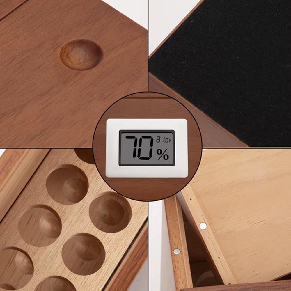 Cigar Humidor W/ Hygrometer Humidifier Portable Glass Window Box Cedar Wood Handcrafted Case Fit 12-25 Cigars Storage Cabinet