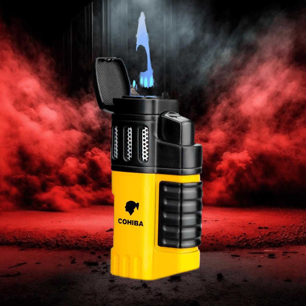 4 Torch Jet Flame Cigar Lighter: Refillable with Punch Tool - Cigar Mafia