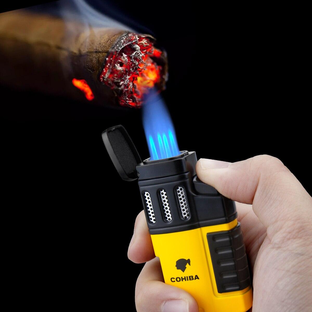 4 Torch Jet Flame Cigar Lighter: Refillable with Punch Tool - Cigar Mafia