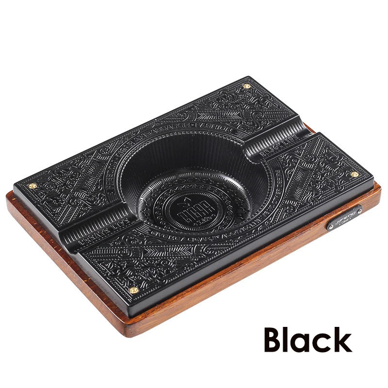 Retro Titanium Alloy Cigar Ashtray Home Wooden Metal Ash Tray Outdoor Luxury Hold 2 Cigars Cigarette Accessories Luxury Bronze
