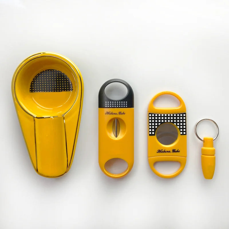 Cigar Tools 4-Piece Cigar V Scissors Hole Punch Cigar Ashtray