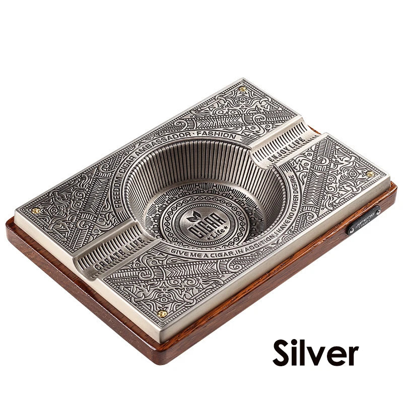 Retro Titanium Alloy Cigar Ashtray Home Wooden Metal Ash Tray Outdoor Luxury Hold 2 Cigars Cigarette Accessories Luxury Bronze