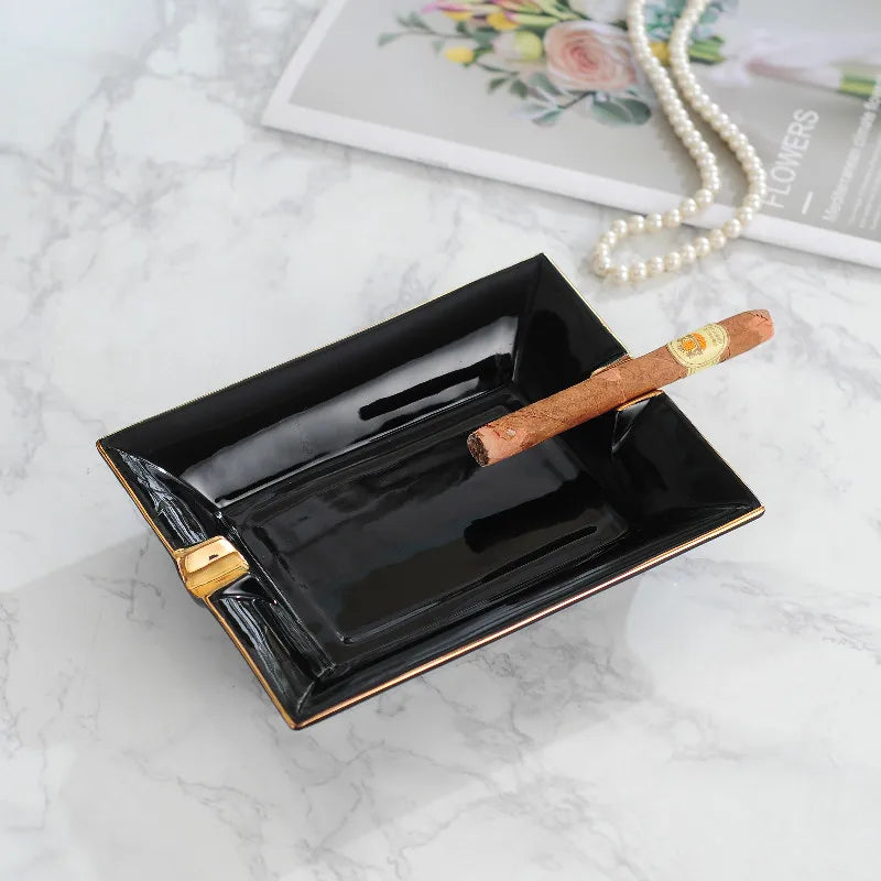 Europe Style Home Office Ash Tray Black Ashtray 4 Rest Holder Cigar Ash Tray Square Large Capacity Cigarette Ash Tray
