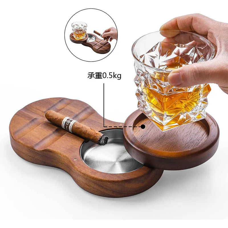 Wooden Cigar Ashtray with Lid Windproof Whiskey Ashtray Cigar Smoking Accessories Gift for Men