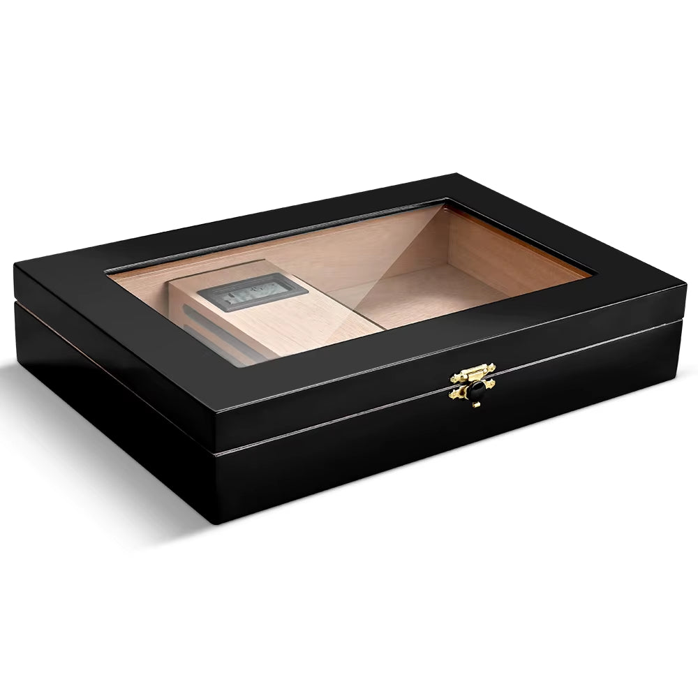 Spanish Cedar Wood Cigar Humidor with Hygrometer Humidifier High Transparent Skylight Cigar Humidor Portable Travel Cigar Case