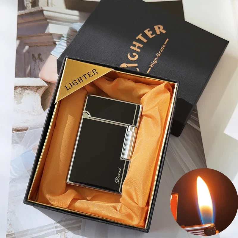 New Derui Windproof  Gas Inflated Lighter Jet PING Bright Sound Pipe Cigar Torch Lighter Compact Butane Flint Lighter Men Gift