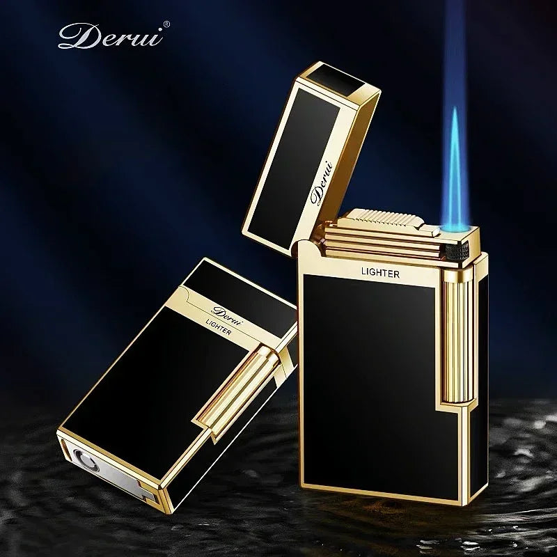 New Derui Windproof  Gas Inflated Lighter Jet PING Bright Sound Pipe Cigar Torch Lighter Compact Butane Flint Lighter Men Gift