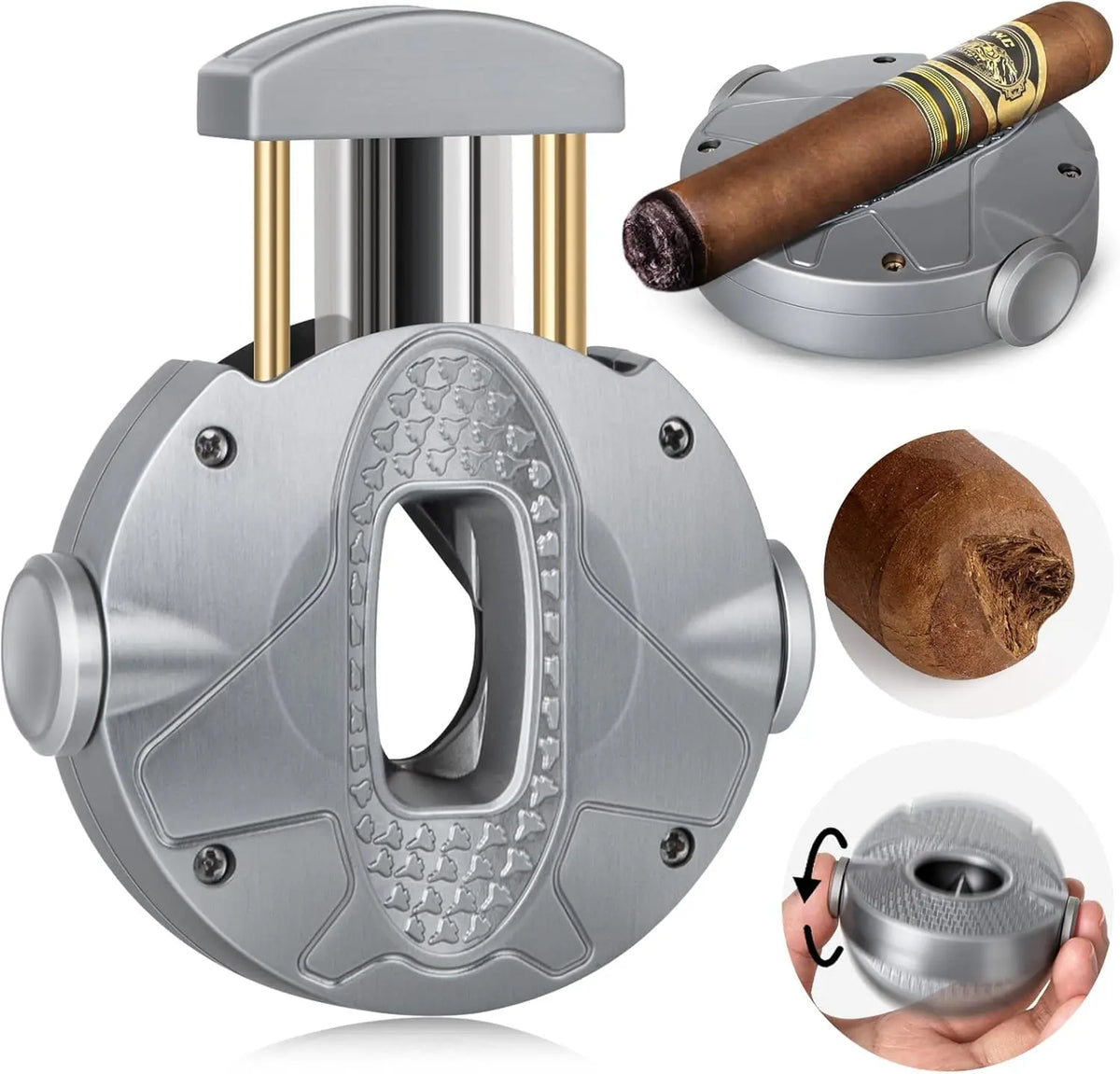 3 in 1 Cigar Cutter, Cigar Holder and Decompression Rotator, Round Cigar Cutter Ergonomically Designed, Gift for Cigar Lovers