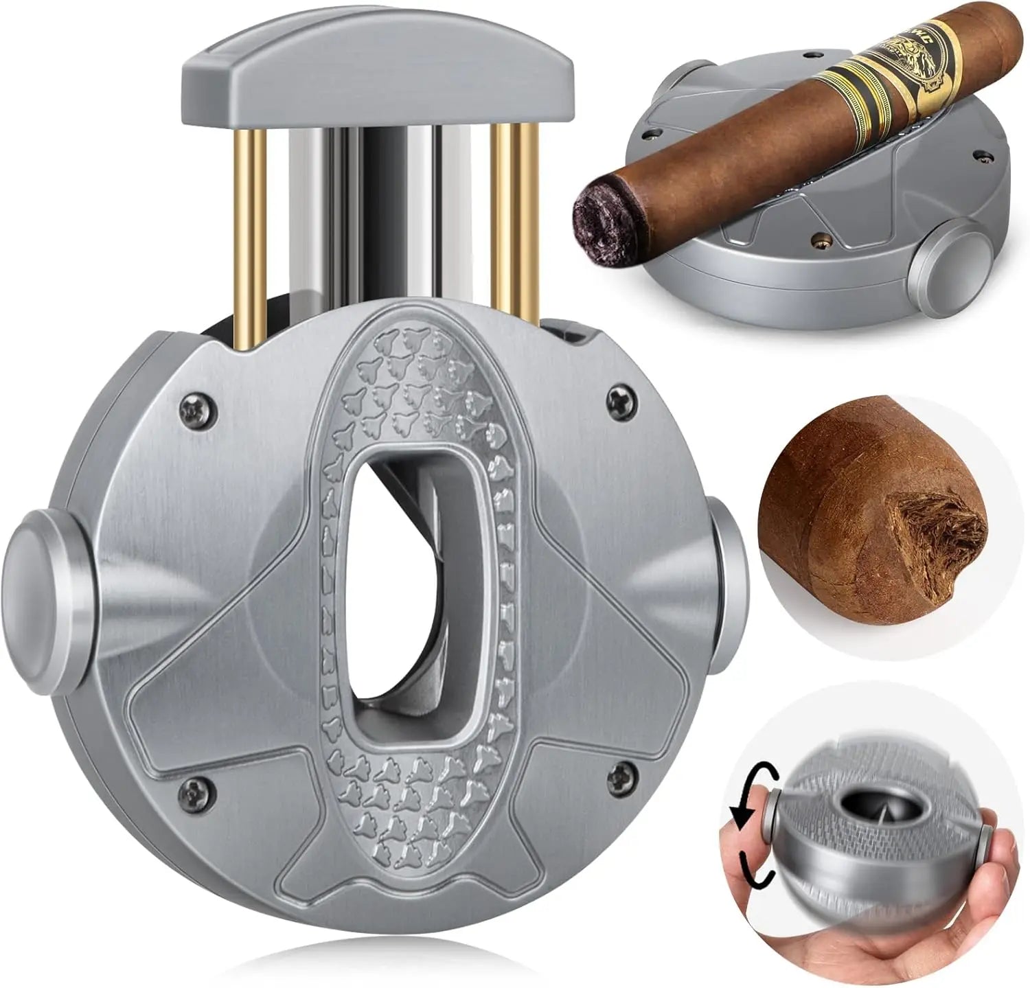 3 in 1 Cigar Cutter, Cigar Holder and Decompression Rotator, Round Cigar Cutter Ergonomically Designed, Gift for Cigar Lovers