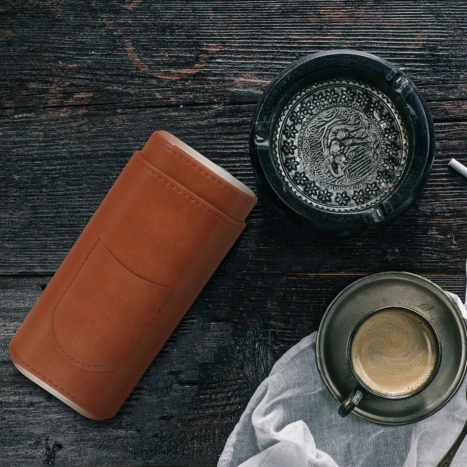 Portable Cigar Case PU Travel Humidor Box for Cigarette Holder Lightweight Durable Simple Design Fits Pocket Backpack