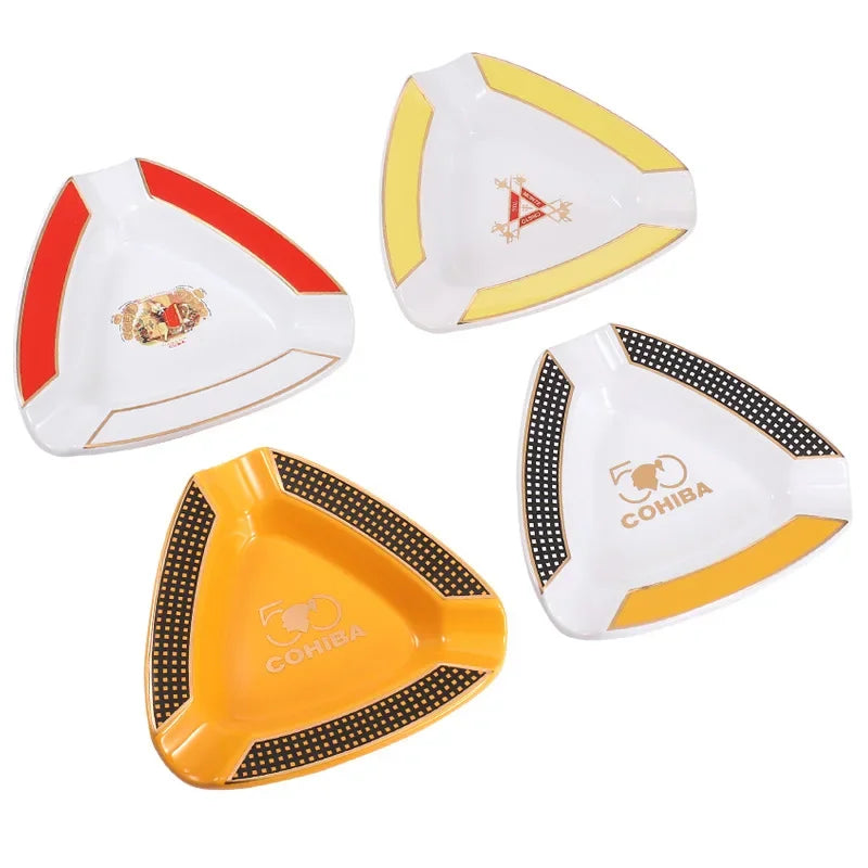 1pc High Quality Cigar Gadgets Home Cigar Ashtray Portable Ceramic 3 Groove Cigars Ash Tray Tobacco Cigarette Ashtrays Holder