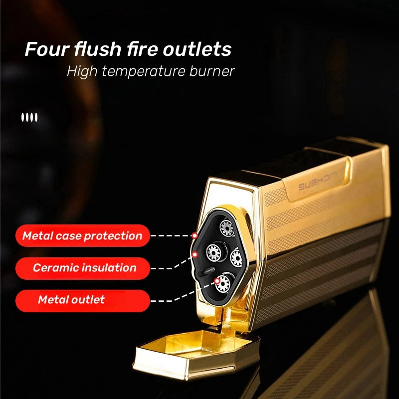 Four Flame Windproof Cigar Lighter with Knife