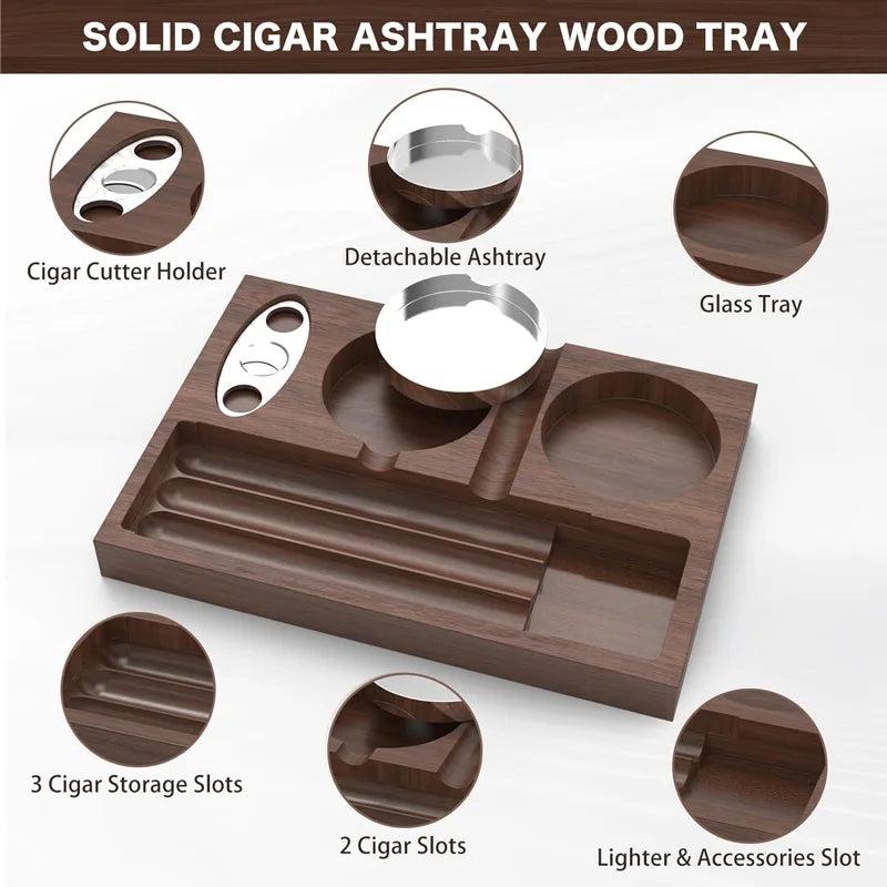 Cigar Ashtray with Cutter and Whiskey Tray