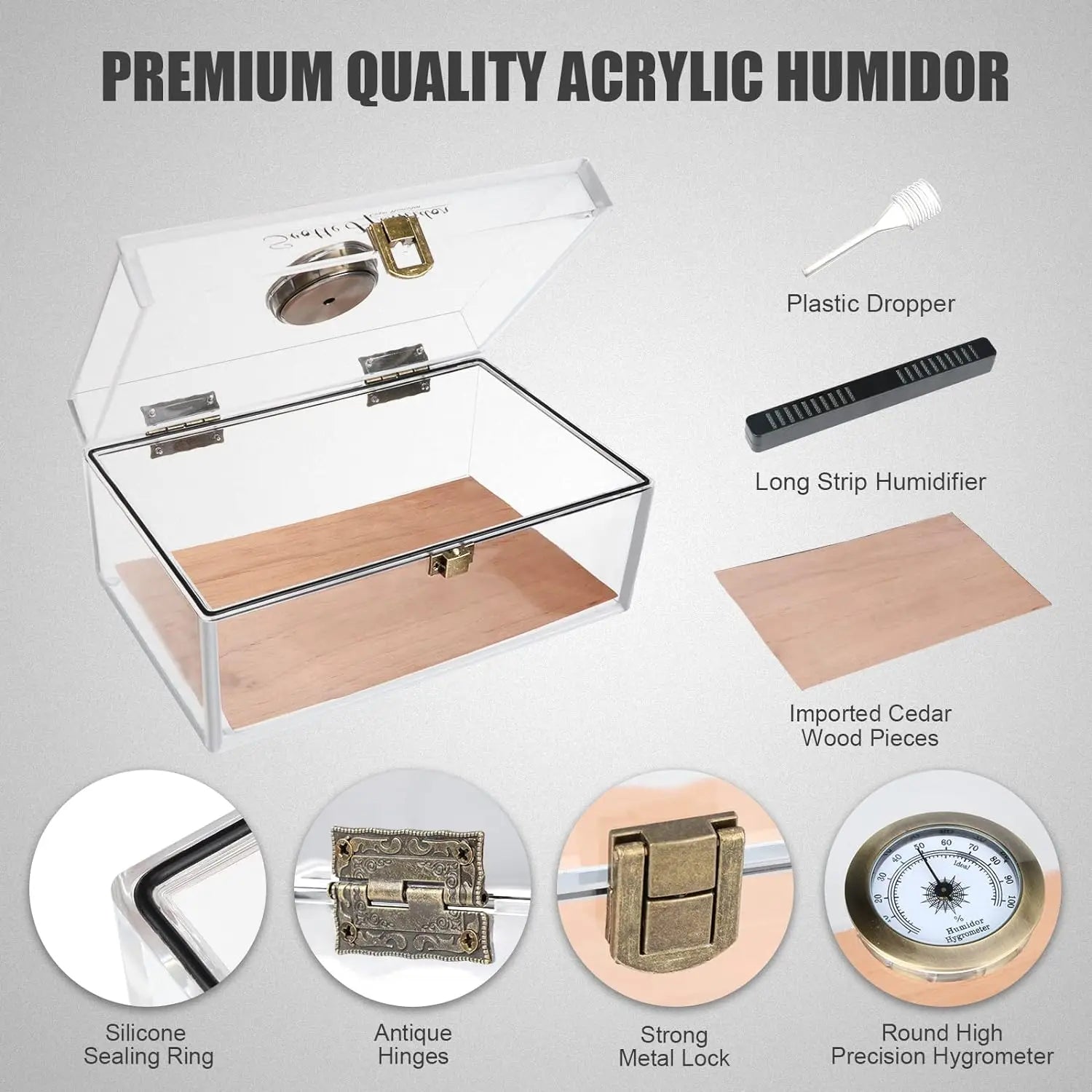 Acrylic Cigar Humidor Box for 20 Cigars