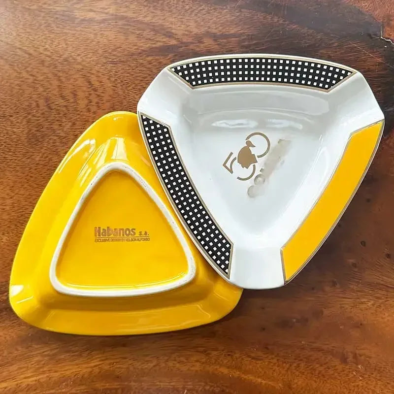 Portable Triangle Creative Cigar Ceramic Ashtray - 3 Wide Mouth Slots for a Perfect Smoke for Patio/Outside/Indoor Ashtray 917