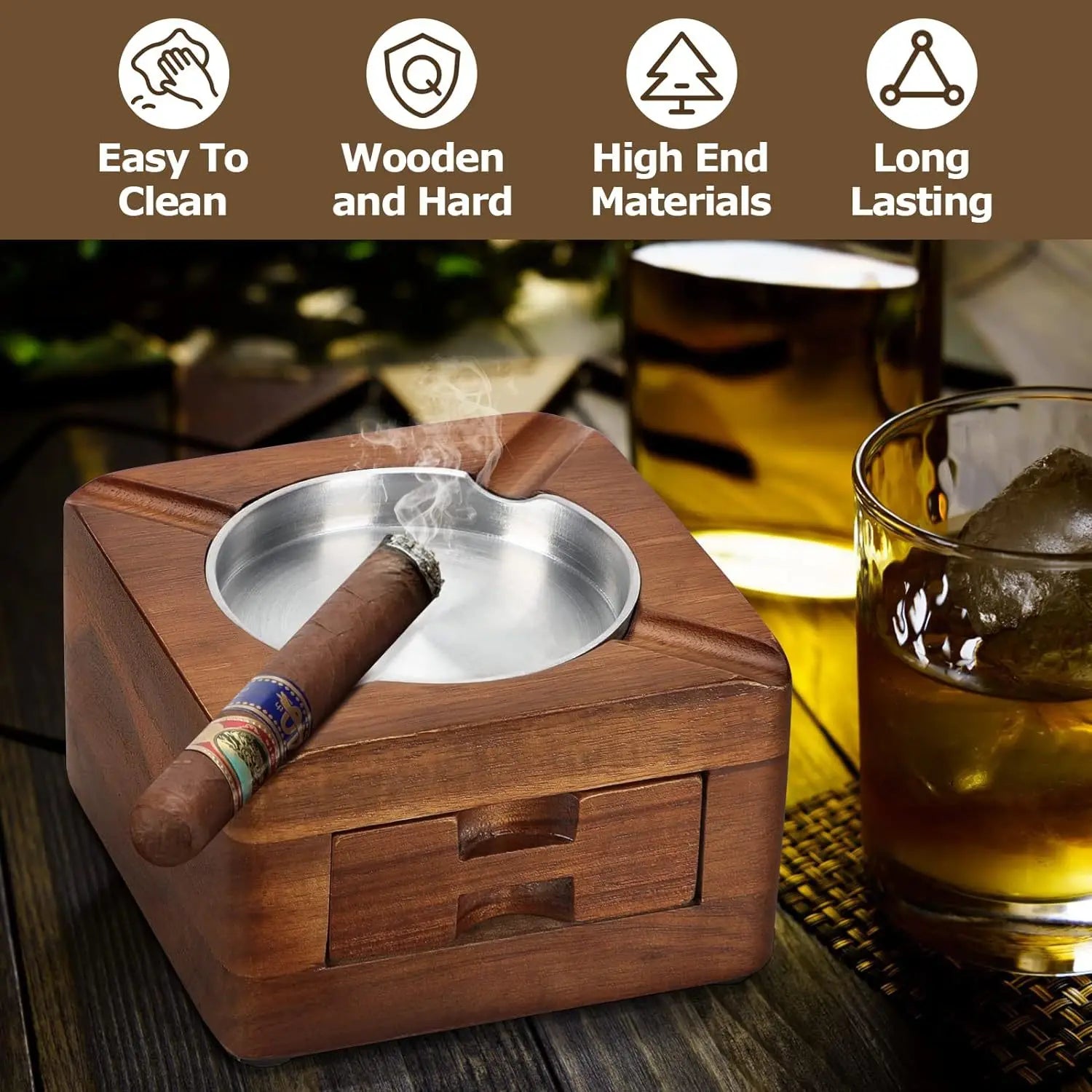 top grade wood ashtray box cigar holder whisky with drawer tobacco cigar cutter storage phone holder smoking accessories