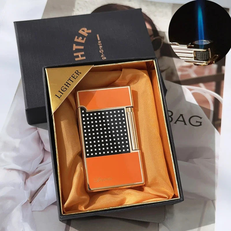 New Derui Windproof  Gas Inflated Lighter Jet PING Bright Sound Pipe Cigar Torch Lighter Compact Butane Flint Lighter Men Gift