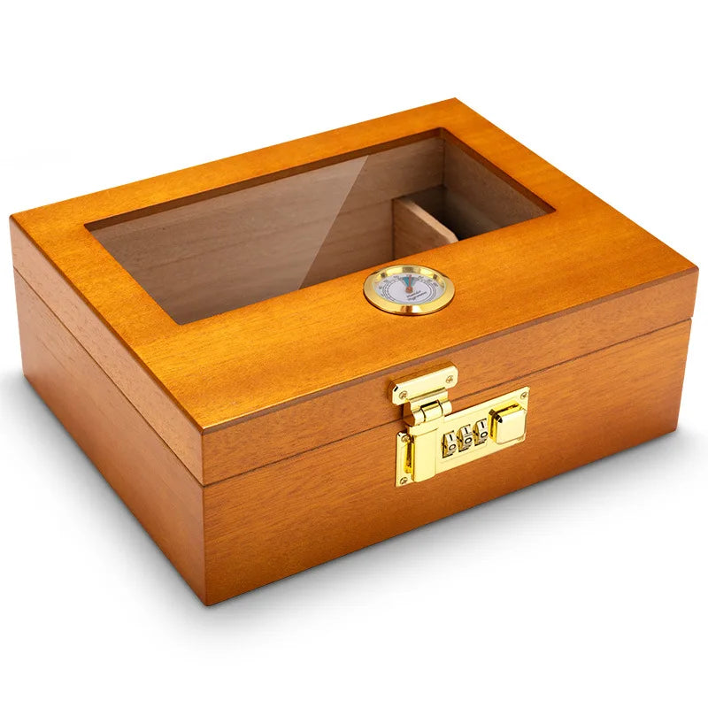 Secure Cedar Humidor with Combination Lock and Hygrometer – Large Capacity with Built-in Humidifier for Cigar Preservation