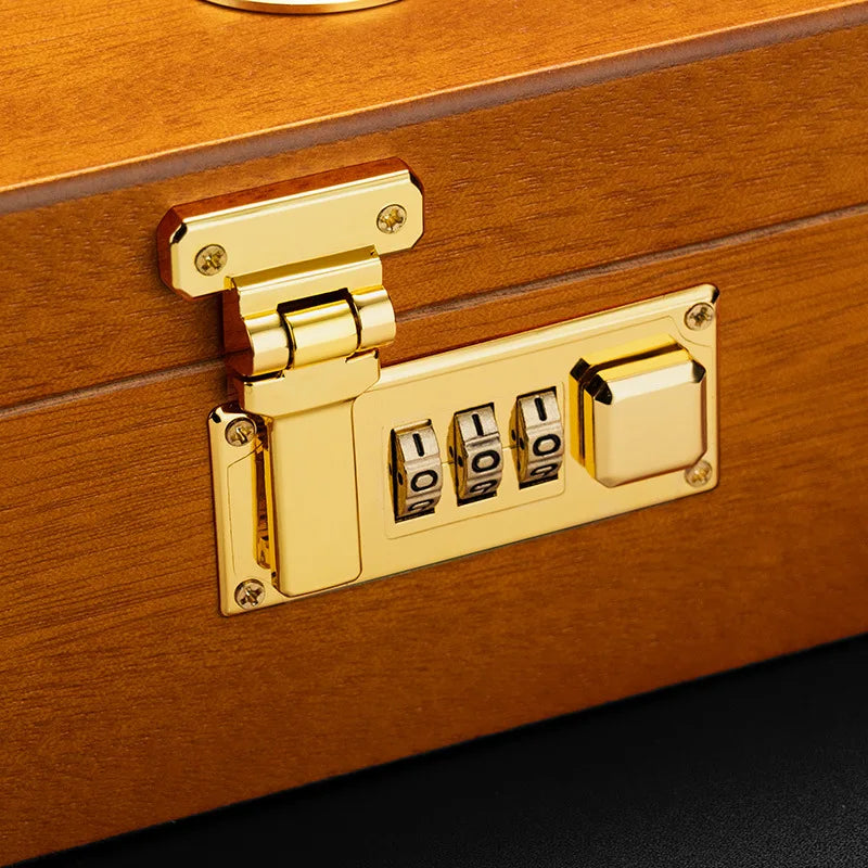 Secure Cedar Humidor with Combination Lock and Hygrometer – Large Capacity with Built-in Humidifier for Cigar Preservation
