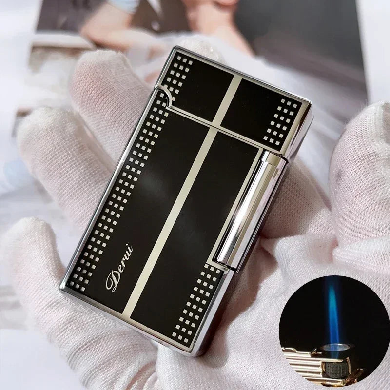 New Derui Windproof  Gas Inflated Lighter Jet PING Bright Sound Pipe Cigar Torch Lighter Compact Butane Flint Lighter Men Gift