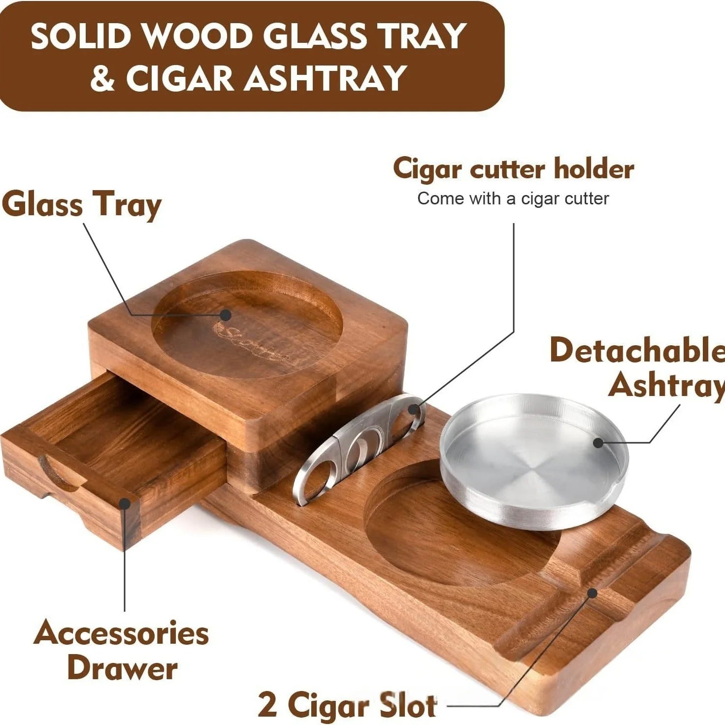 Wooden Ashtray with Drawer
