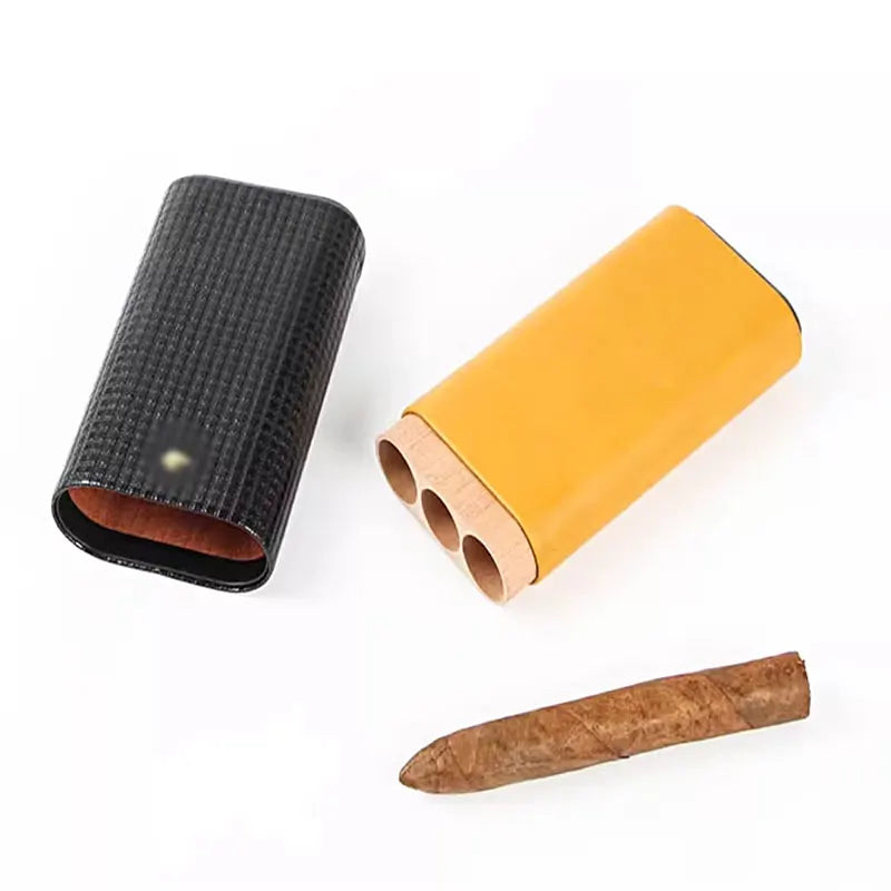 Cigar Case 3-cigars tubes Leather Travel Portable Humidor with Cedar Wood Lined High-end cigarette case for Men 91