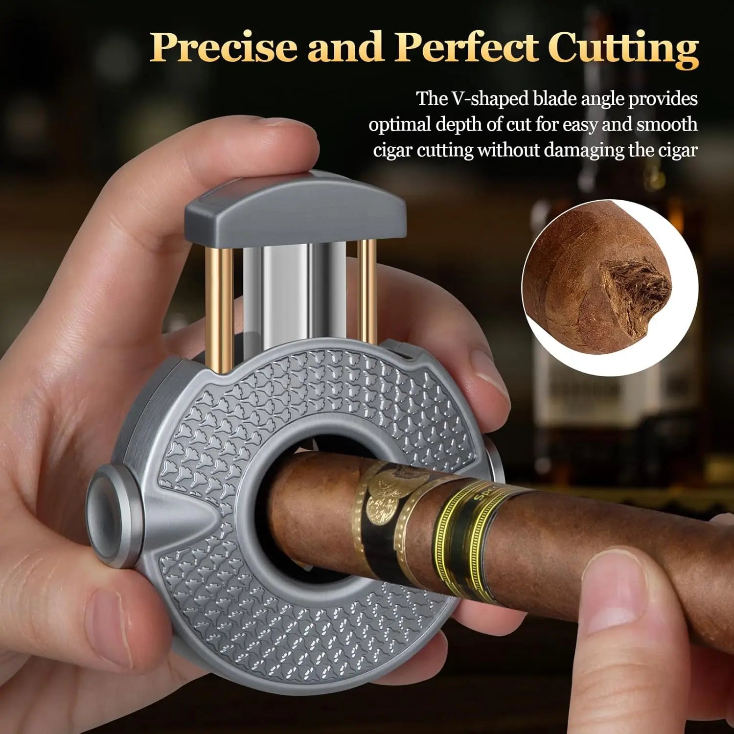 3 in 1 Cigar Cutter, Cigar Holder and Decompression Rotator, Round Cigar Cutter Ergonomically Designed, Gift for Cigar Lovers