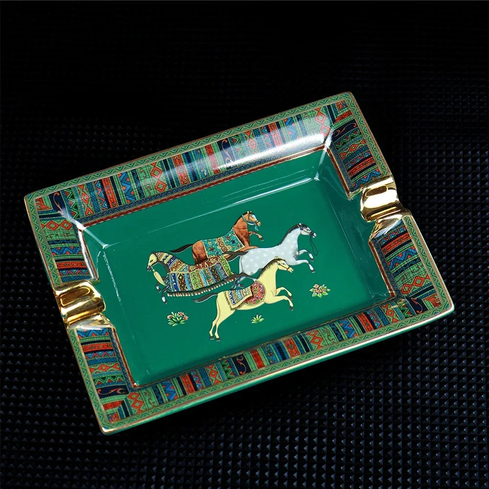 Retro Horse Pattern Ceramic Cigar Ashtray