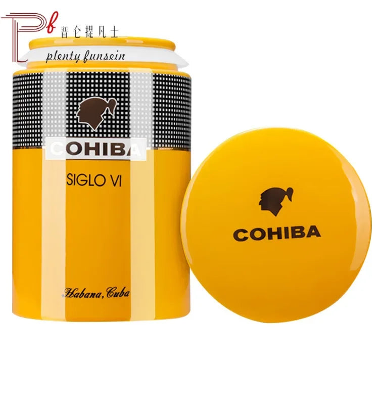 Cohiba-Simple Ceramic Humidor, 6 Cans, Yellow Cigar Accessories, Smoking Accessories, Hot Sale, Pf20241211