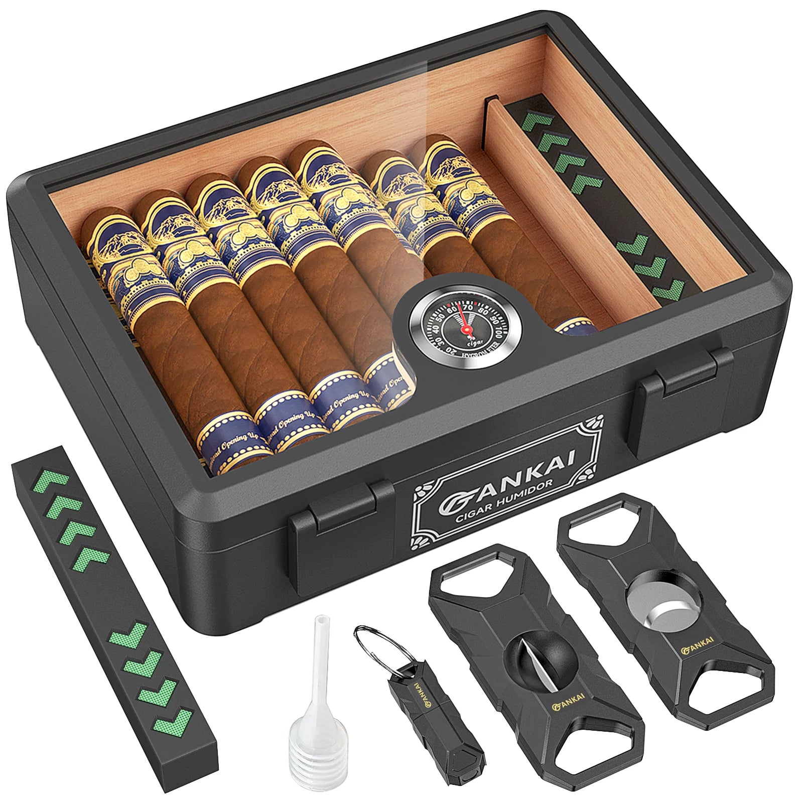 Cigar Humidor,Full Glass Top Cigar Box with Humidifier and Hygrometer,Crushproof Case,Cedar Wood Lining Storage for 20-25 Cigars