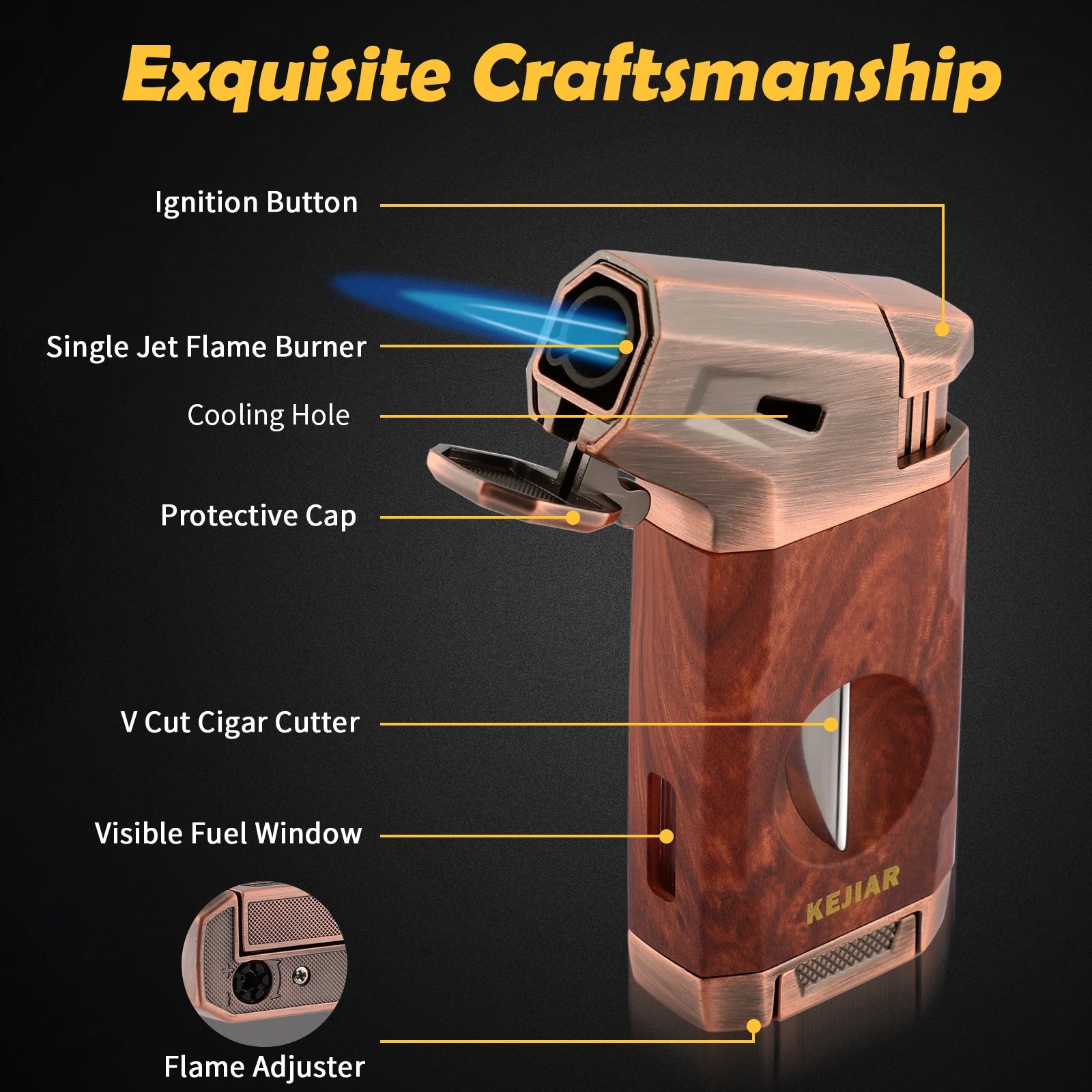 Lighter with V Cut Cigar Cutter