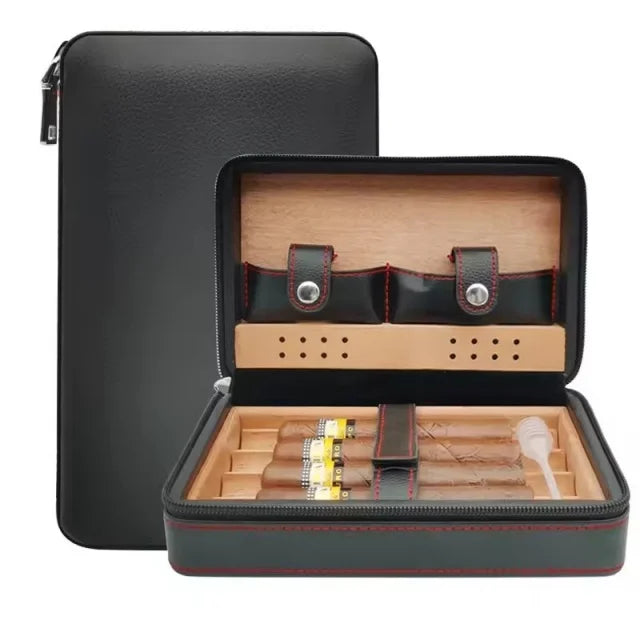 Cedarwood Cigar Case Travel Leather Cigar Box Storage of 4 Cigar Humidor Kit Portable Cedarwood Humidifying Holder Accessories