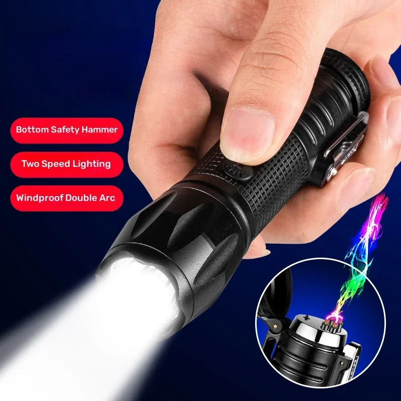 Outdoor Dual Arc USB Lighter with Flashlight
