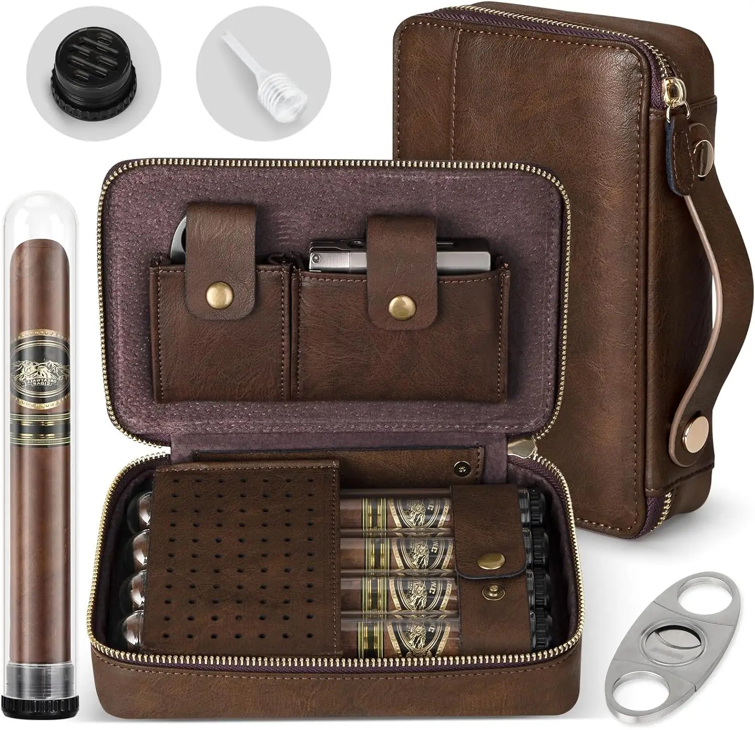 Travel Cigar Humidor Case with 4 Tubes