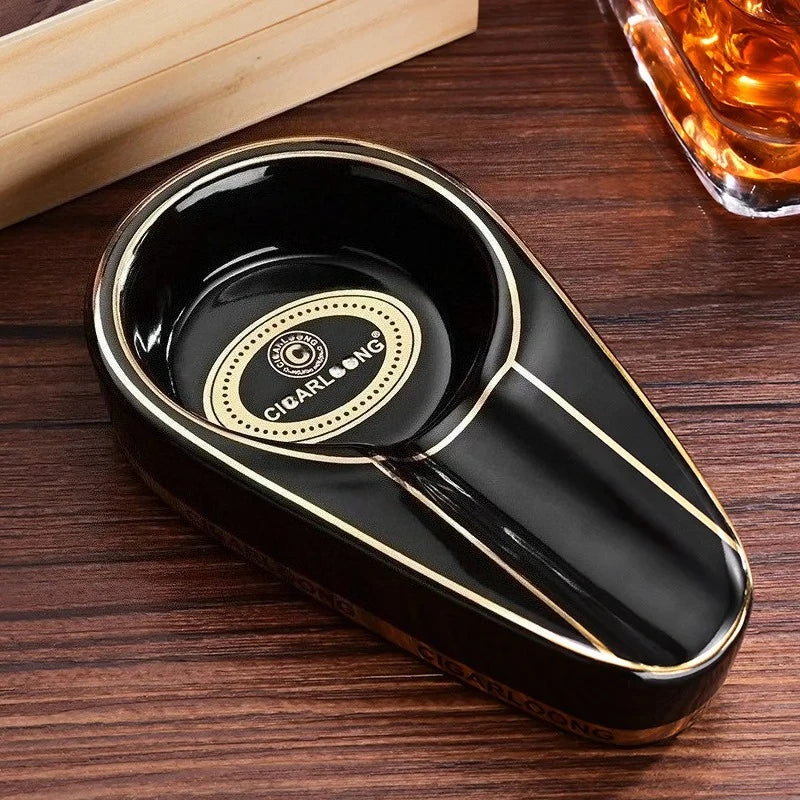 Cigar Gadgets Ceramic Ashtray Single Cigar Holder mini Portable Ash Slot tray Tobacco Cigarette Ashtray Gift Box