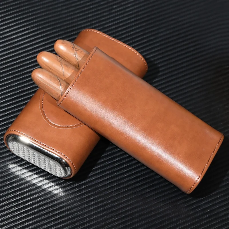 Cigar Case Three-Finger Portable Cigar Humidor PU Leather Case Box-AT64