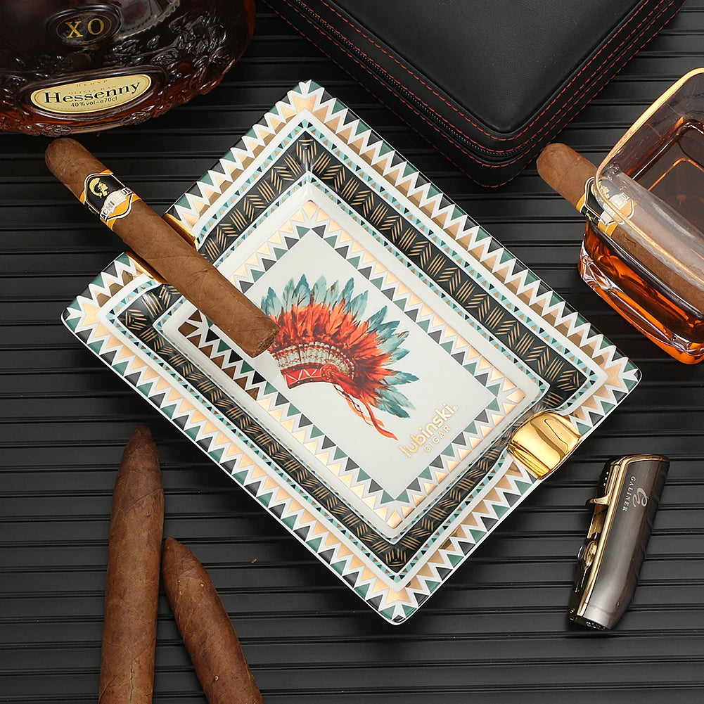 Lubinski Cigar Ashtray Home Living Room Ceramic Ashtray Creative Large Luxury Tobacco Ash Tray 2 Tubes Cigar Accessories Square