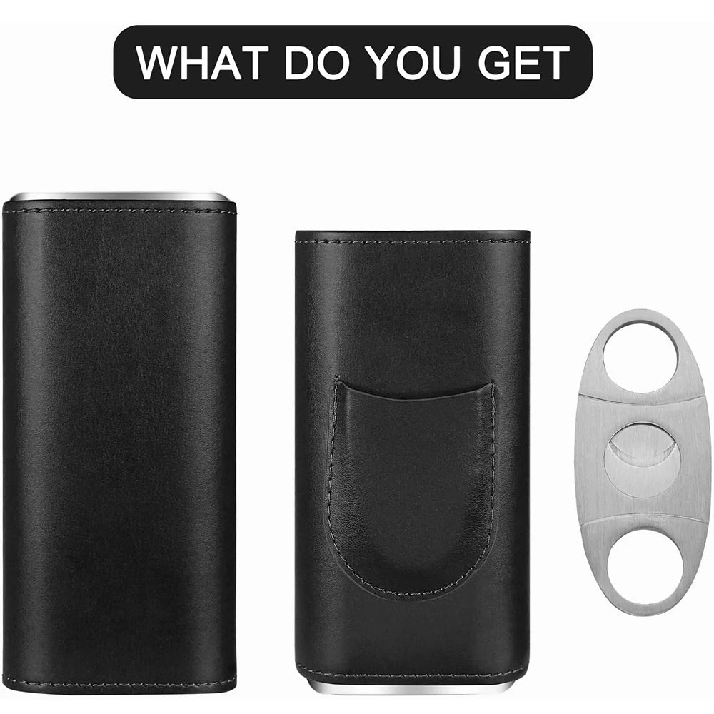 Cigar Case Travel Humidor Kit Leather Cigar Case Cedar Wood Lining Travel Humidors for Cigars With Stainless Steel Cigar Cutter