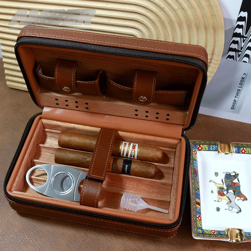 Cigar Case Cedar Wood Humidor Portable Travel Cigar Case Smoking Accessories with cutter