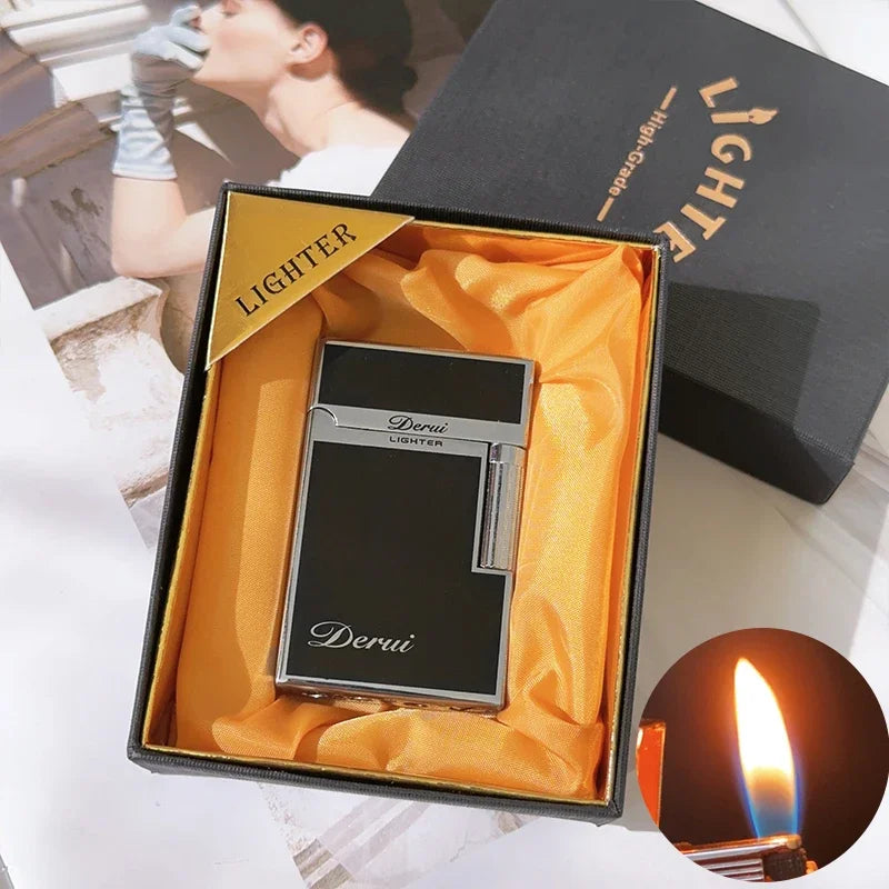 New Derui Windproof  Gas Inflated Lighter Jet PING Bright Sound Pipe Cigar Torch Lighter Compact Butane Flint Lighter Men Gift