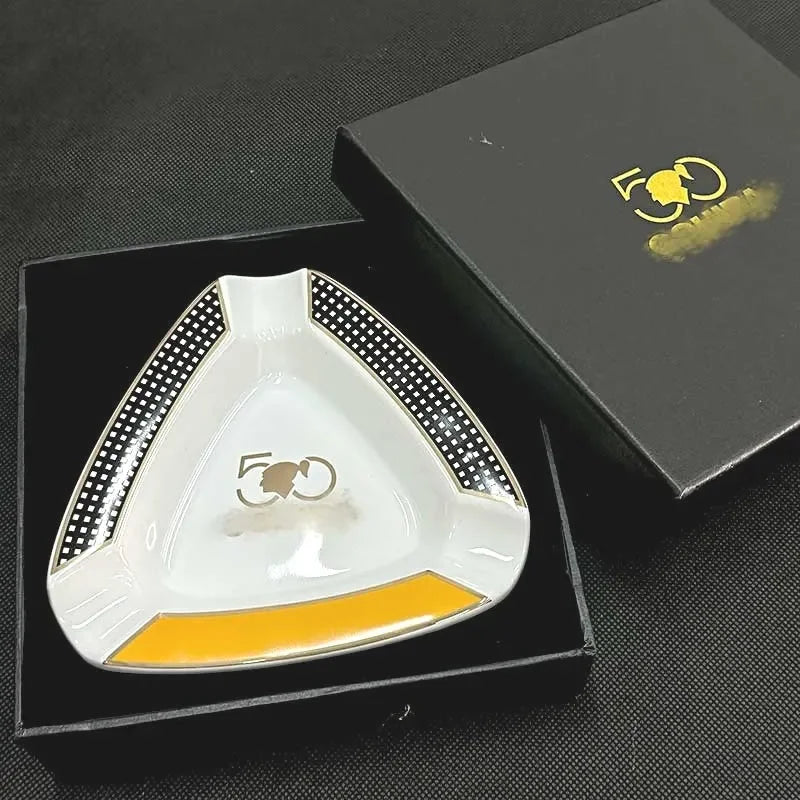 Portable Triangle Creative Cigar Ceramic Ashtray - 3 Wide Mouth Slots for a Perfect Smoke for Patio/Outside/Indoor Ashtray 917