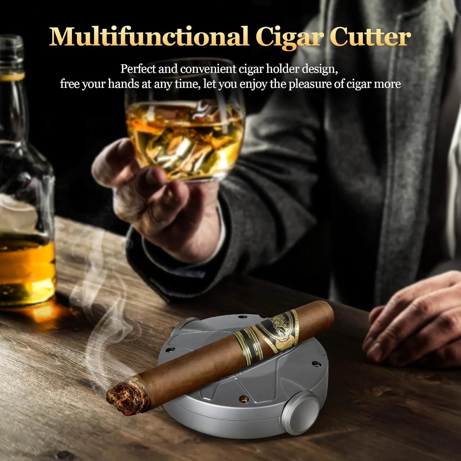 3 in 1 Cigar Cutter, Cigar Holder and Decompression Rotator, Round Cigar Cutter Ergonomically Designed, Gift for Cigar Lovers